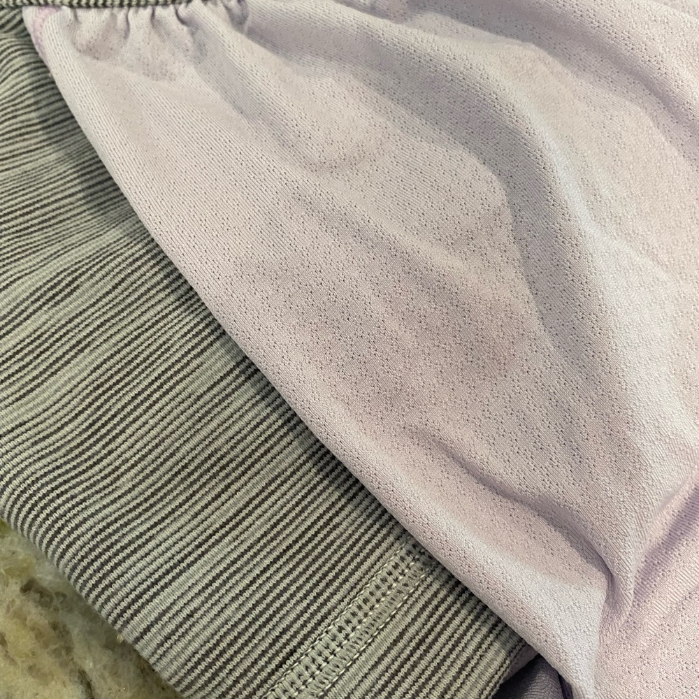 Lululemon lavender No Limits Tank with attached gray stripe bra. Size 4